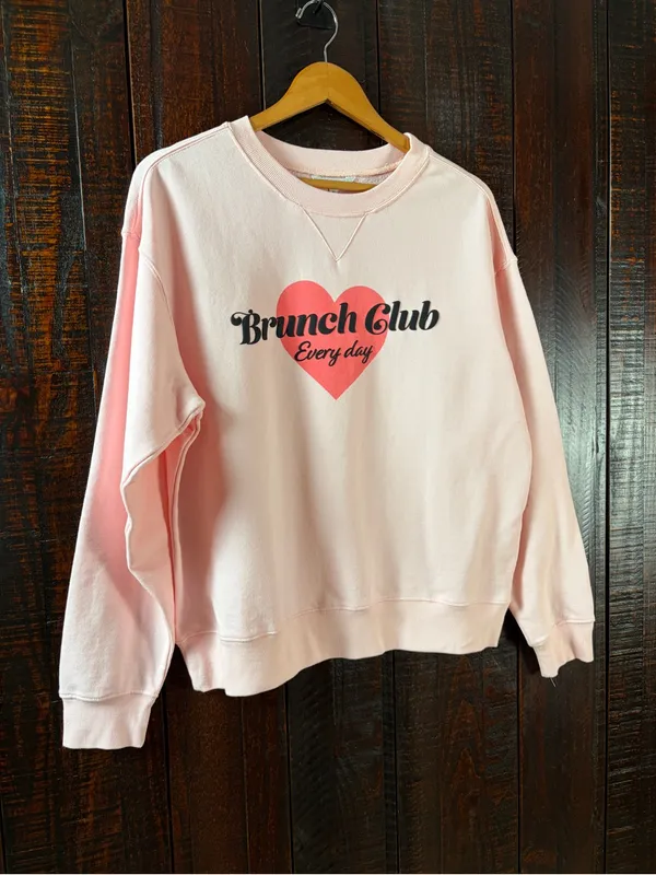 Wildfox Brunch Club Pink Crewneck Sweatshirt Medium - Image 5