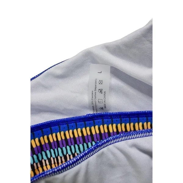 Shein High Waist Cheeky Tribal Blue Swim Bottom Swimwear LARGE Coastal‎ Bright - Image 4