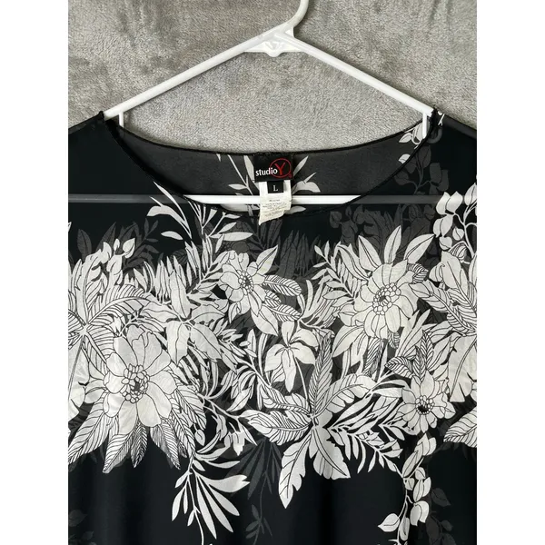Vintage Y2K Floral Sheer Blouse Tie Hem 3/4 Sleeve Womens Large Black Baddie 90s - Image 2