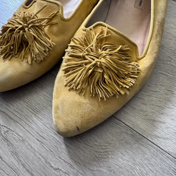Paul‎ Green Mustard Yellow Suede Fringe Tassel Pointed Toe Loafers Flats US 10.5 - Image 3
