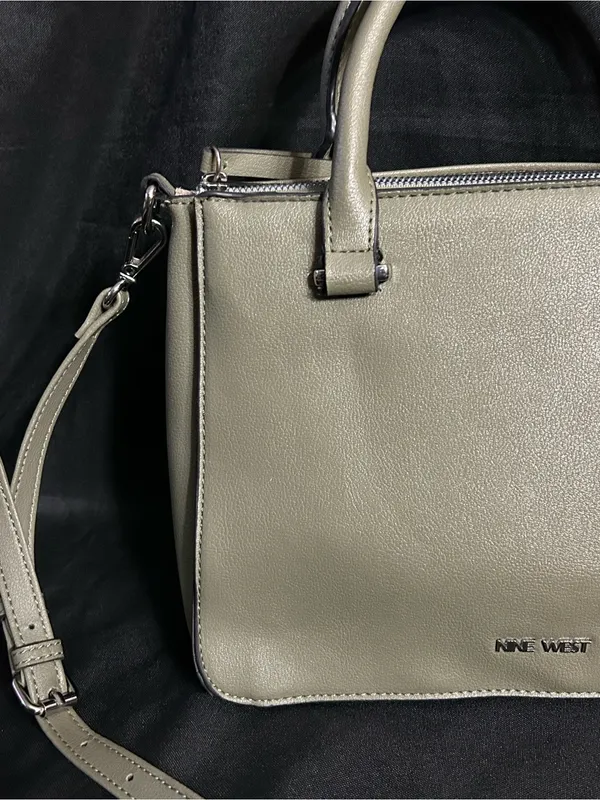 Nine West Olive Green Leather Multi-Pocket Satchel Shoulder Bag Handbag Purse - Image 4