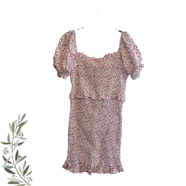 Sweet Rain Pink Floral Smocked Puff Sleeve Dress Size XL - Image 2
