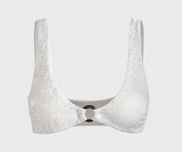 BERLOOK White Textured O-Ring Bralette Bikini Top ONLY 48 - Image 7