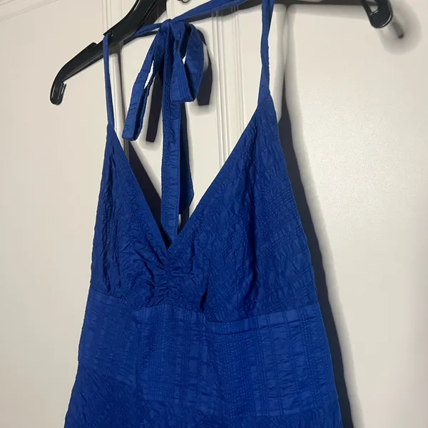J.Crew 2008 Vintage Cobalt Blue 100% Cotton Halter Midi Dress - Image 4