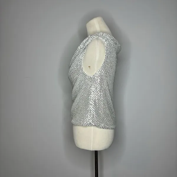 L Love- Silver Scoop Neck Sequin Shirt - Image 3