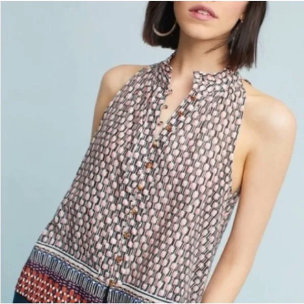 Anthropologie Women's Blouse Top‎ Shirt Maeve Prema Flora Small Button High Neck - Image 3