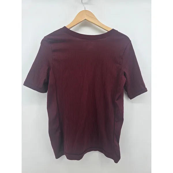 Athleta T-Shirt‎ Womens Large Burgundy Ribbed Seamless Short Sleeve 427770042 - Image 3