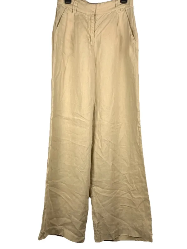 Magaschoni Pants Womens XS Beige 100% Linen Wide Leg Pull On Coastal - Image 2