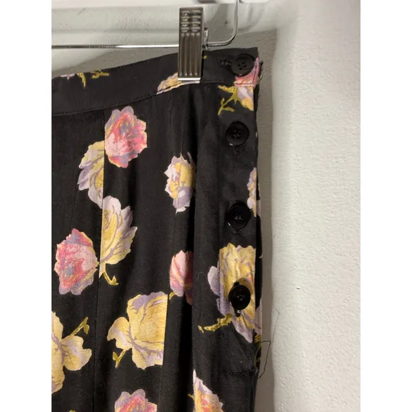 Croft & Barrow Vintage Floral Rose Midi Skirt Black Rayon Button Side Small - Image 3