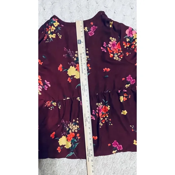 Old Navy Burgundy Floral V-Neck Peplum Blouse‎ Long Sleeve Top - Image 11