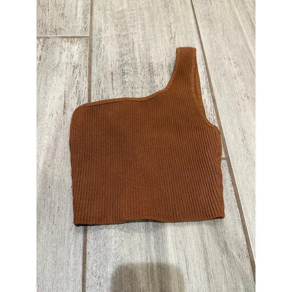 Babaton Aritzia Sculpt Knit One-shoulder Cropped Tank XXS Mocha Brown - Image 2