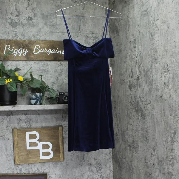 NWT Emerald Sundae Velvet Bow Sleeveless Fit Flare Mini Dress Navy Blue L - Image 4