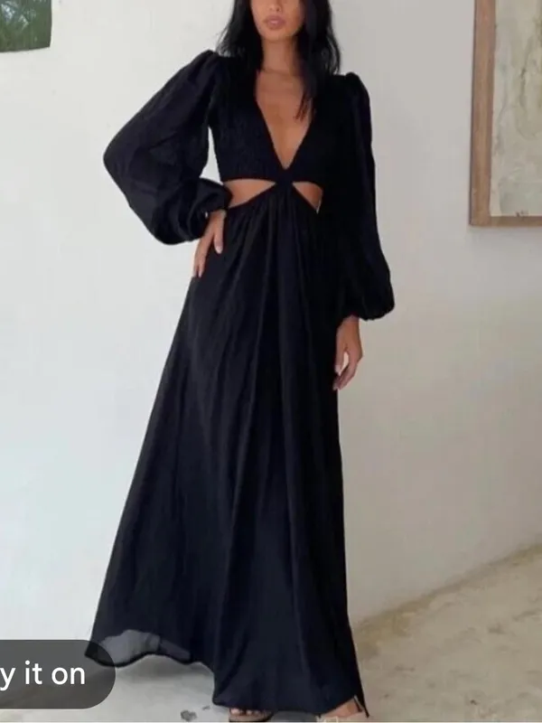 Indah Julie Solid Ruched Bodice Cutaway Maxi Dress Black Small $258 Revolve - Image 4