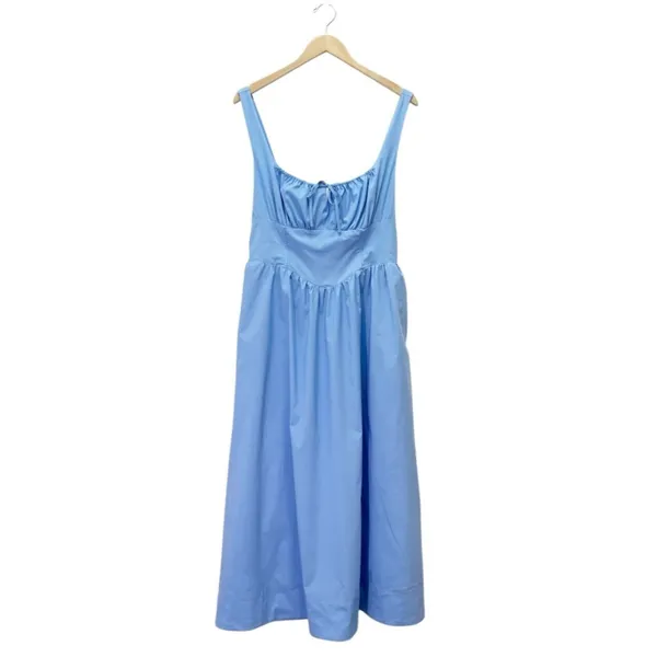 ASTR The Label Blue Corset Midi Dress Fit Flare Smocked Back Pockets Size Large - Image 2