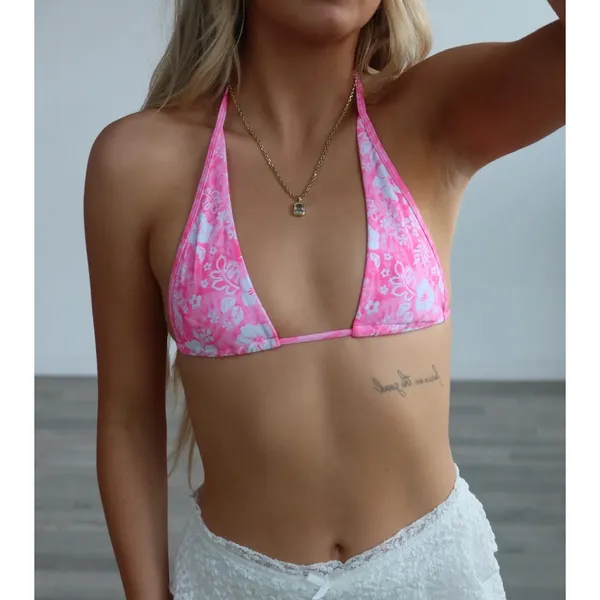 Kulani Kinis Bind Tie Halter Bikini Top in Island Blush Size Medium - Image 2