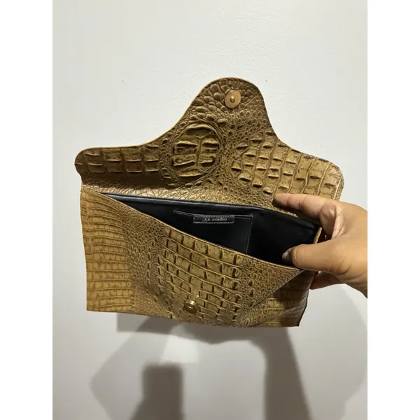 Vintage y2k J J Winters Croc Leather Bag Pouch Case Clutch Tan Brown P - Image 9