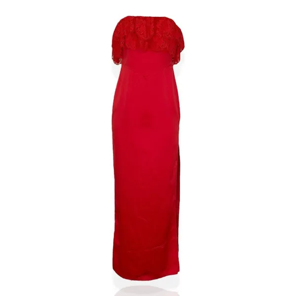 LOVERS + FRIENDS Sylvia Strapless Satin Gown, Flame Scarlet, Medium - Image 4