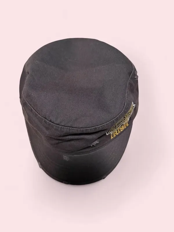 Charcoal Gray Military-Style Cadet Cap with Beaded 'IRISH' Patch - Notre Dame - Image 2