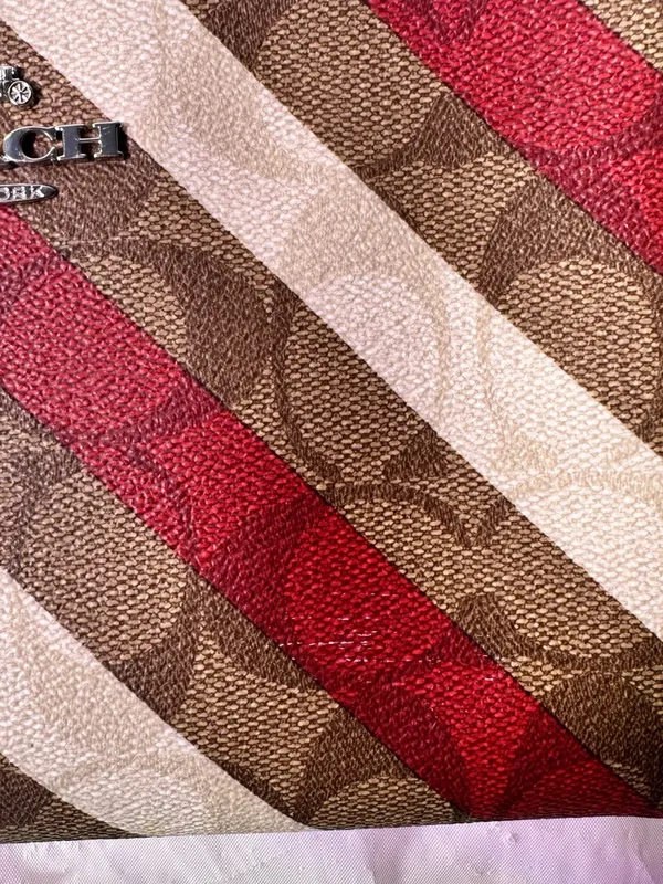 Coach Diagonal Stripe Signature Wristlet - Red, Brown, Cream - Image 6