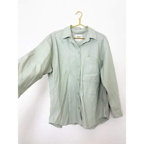 Abercrombie & Fitch Vegan Leather Oversized Shirt-Jacket Size Large Mint Shacket - Image 10