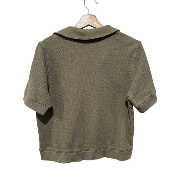 Madewell Collared Pointelle Short Sleeve Sweater Knit Top Womens Sz L Green - Image 2