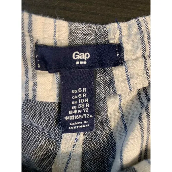 Gap Linen Pant Womens 6R Wide Leg Blue White Stripe Boho Coastal Prep‎ READ - Image 3