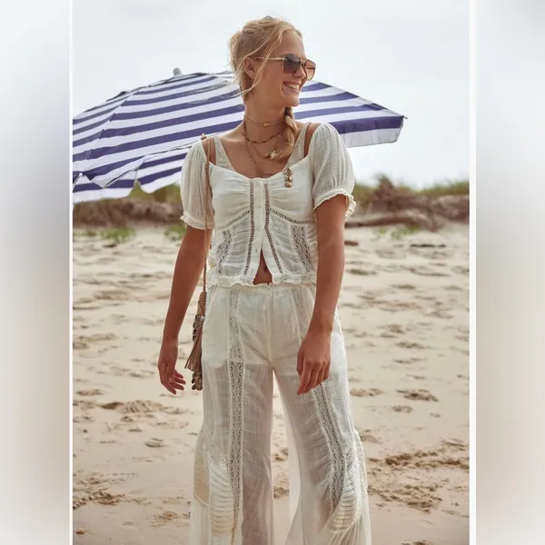 Free People Bali Alana Top & Pant Set in White XS - Image 7