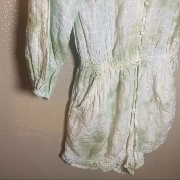 Aerie Light Green Textured Romper country cowgirl‎ feminine boho festival Medium - Image 4