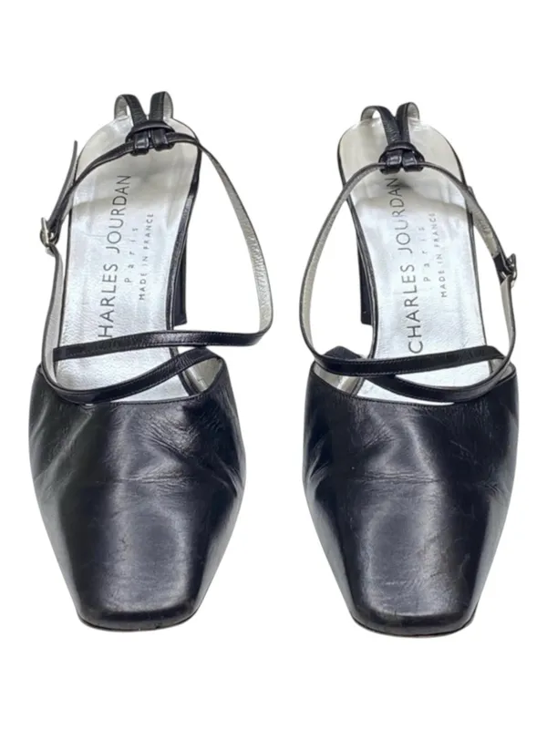 Vintage Luxe: Charles Jourdan  Retro Ankle Strap Heels Sandals  Black Leather - Image 9