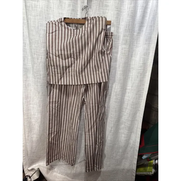 Tribe Kelley GRAYTon Tank Wide Leg Pant Summer Set Mocha Stripe cotton W XL - Image 4