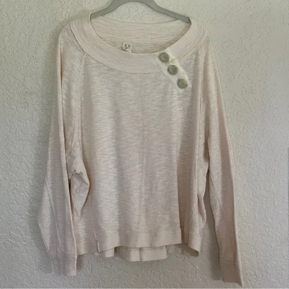 We The Free Free People Long Sleeve Top Womens L Cream Button Detail‎ Slouchy - Image 5