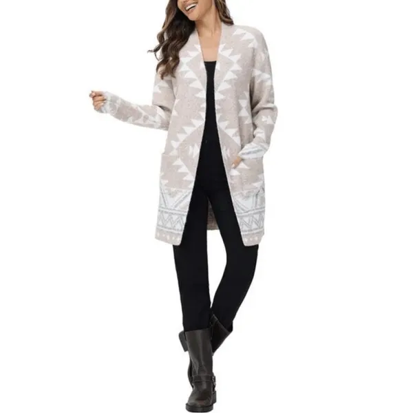 NWT Frye Ladies' Patterned Cardigan Sweater Oatmeal Combo M - Image 6