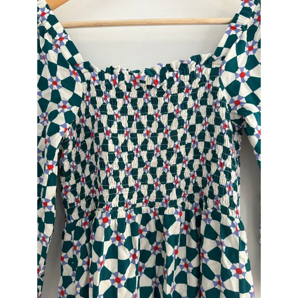 Hanna Andersson Geometric Floral Smocked Midi Dress Size XS Square Neck Casual - Image 7