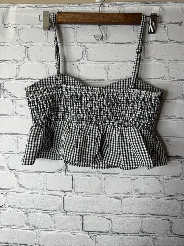 Cheek Black & White Gingham Peplum Crop Top - Image 6