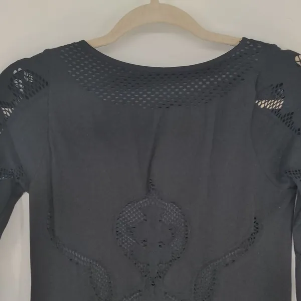 Intimately Free People Black Floral Lace Mini Dress M/L 3/4 Sleeve Stretch - Image 12