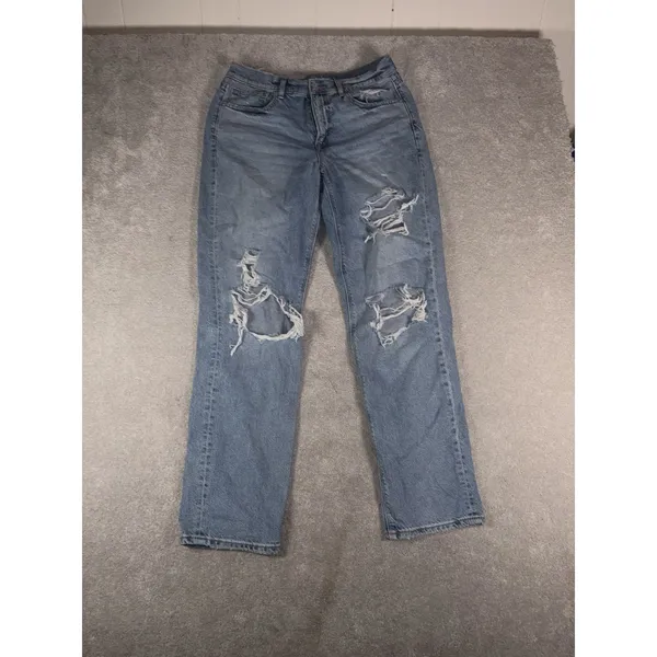 American Eagle Women's Size 12 Long Ripped Distressed Light Wash Comfort Stretch - Image 2