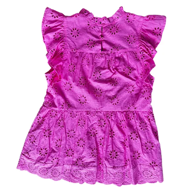 Entro Pink Eyelet Embroidered Cotton Top Flutter Sleeve Ruffle Small Fairy - Image 4
