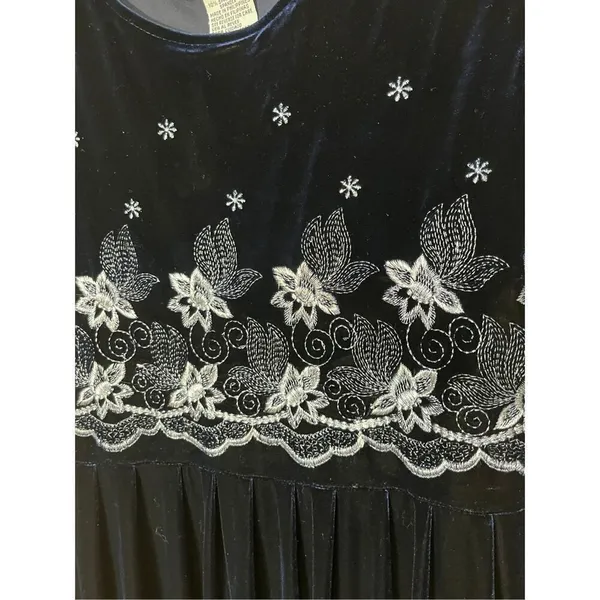 Vintage Another‎ Thyme Blue Velvet Maxi Dress Embroidered Flowers Size 10 - Image 4