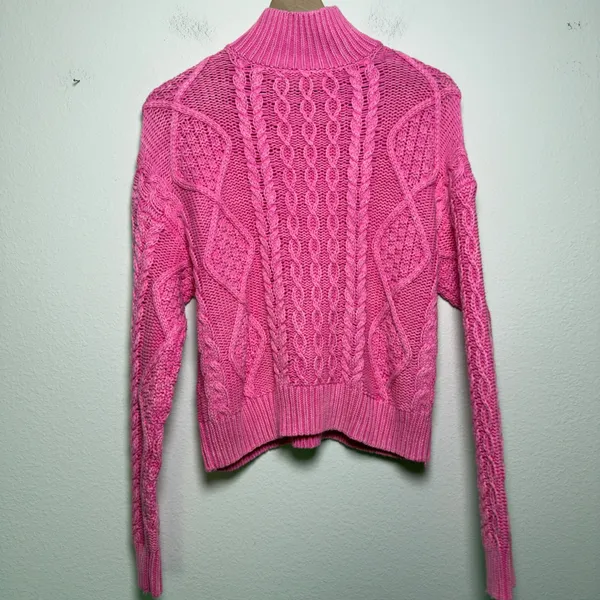 Lucky Brand Women Cotton Sweater Small Pink Cable Knit Quarter Zip Pullover - Image 4