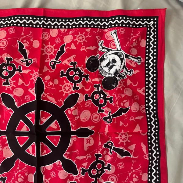 Disney Pirate Mickey Mouse Red Bandana 21"‎ Cotton Square Scarf Skull Crossbones - Image 9