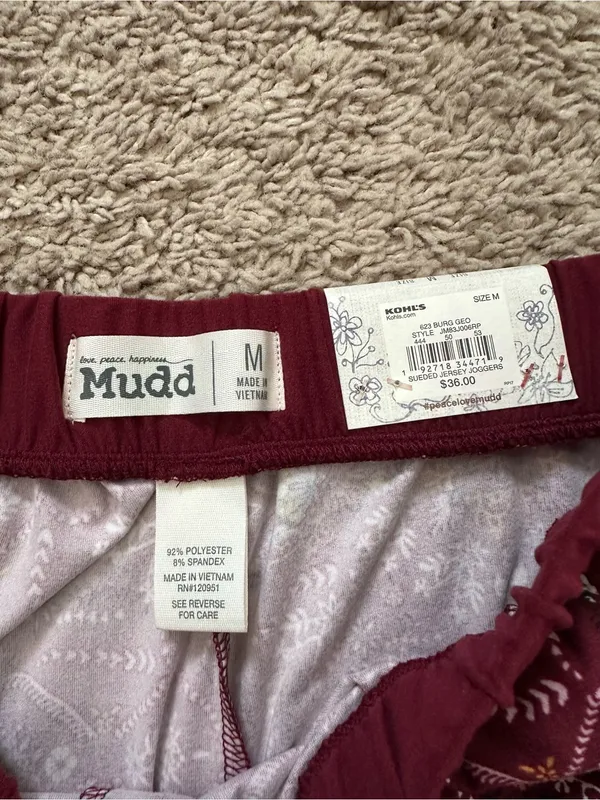 Mudd Burgundy Paisley Print Juniors Sueded Jersey Joggers Size M - Image 5