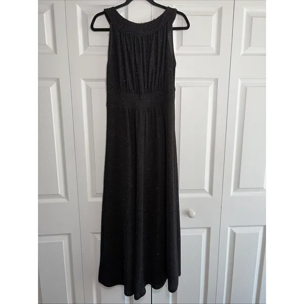Haani Jeweled Neckline Maxi Dress Womens Size M Black Gold Glitter‎ Formal Knit - Image 4