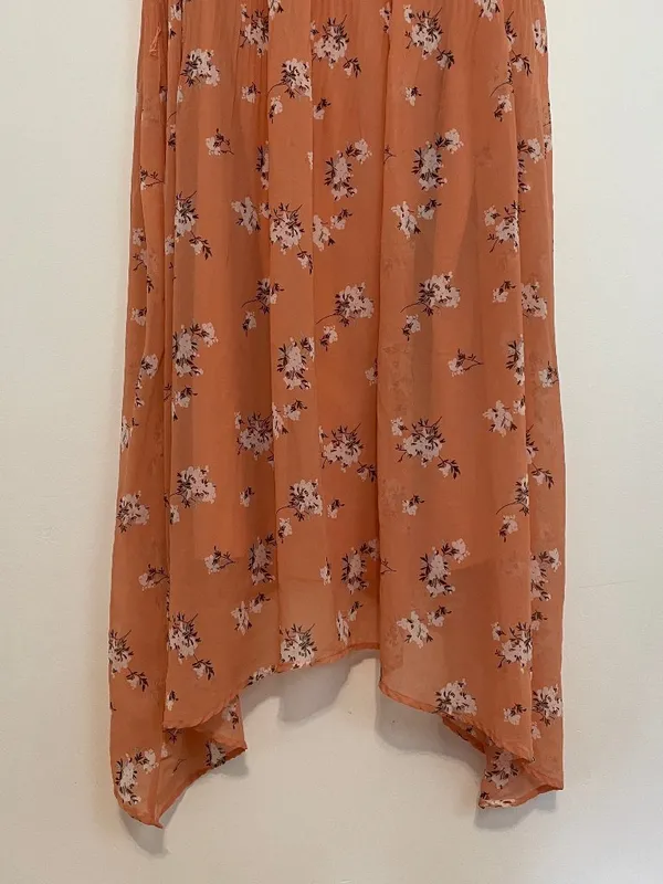 AVA & VIV Plus Size Floral Pleated Midi Dress Peach Pink Orange Hi-Lo 1X NO BELT - Image 5