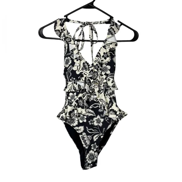 Anthropologie Maeve Ruffled Plunge One Piece Swimsuit Sz XS - Image 2