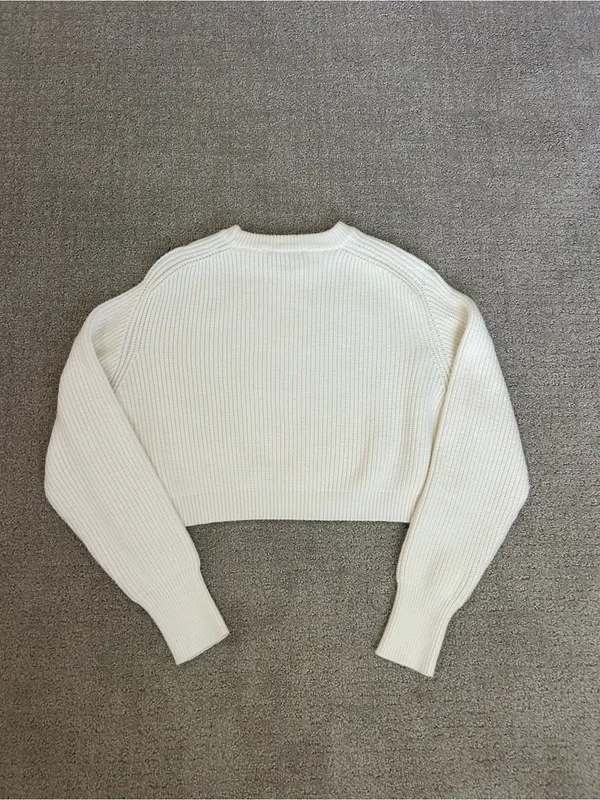 Zara Cropped Cream Ribbed Knit Sweater Size Medium - Image 3