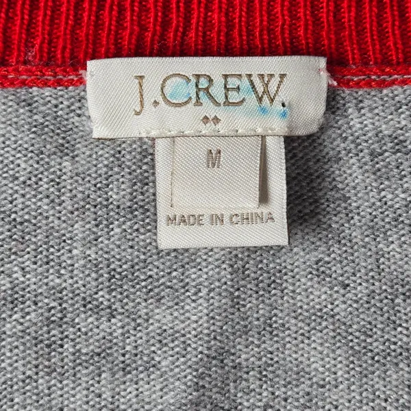 J. Crew Womens Red Gray Gold Polka Dot‎ V-Neck Sweater Merino Wool Blend Size M - Image 3