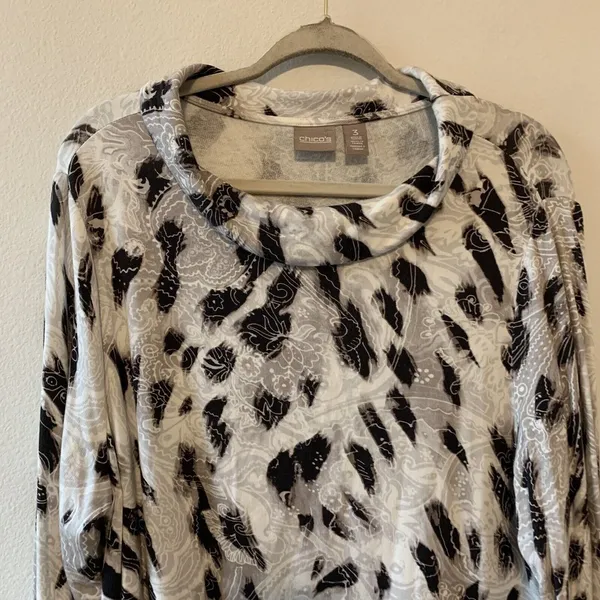 Chico's Womens Size Large Multicolor Printed Long Sleeve Stretch Blouse Top - Image 2