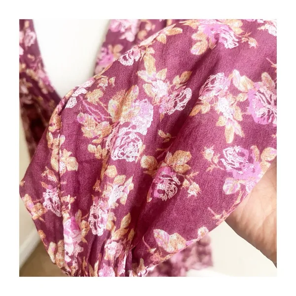 Free People Keep You Floral Moni Dress Plunging Neckline Long Sleeve Smocked - Image 9