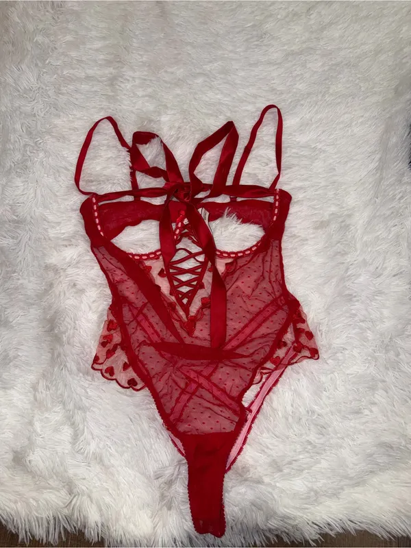 Victoria's Secret Red Sheer Lace-Up Teddy size Large Lingerie - Image 3