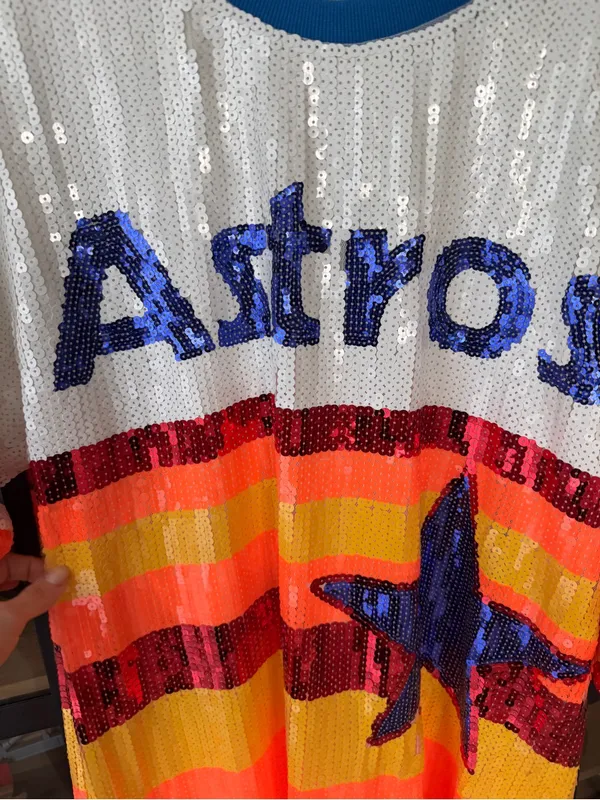 Houston Astros sequins tshirt dress MLB Sparkle city QOS baseball short sleeve - Image 3